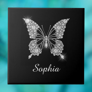 Weiße Diamant-Schmetterling, DIY-Schriftname, Schw Fliese
