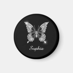 Weiße Diamant-Schmetterling, DIY-Schriftname, Schw Magnet