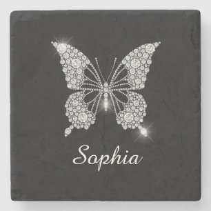 Weiße Diamant-Schmetterling, DIY-Schriftname, Schw Steinuntersetzer