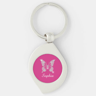 Weiße Diamant-Schmetterling, Schriftname, Fuchsia Schlüsselanhänger