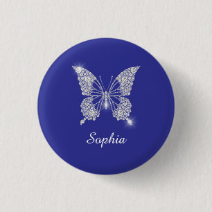 Weiße Diamant-Schmetterling, Schriftname, Tiefblau Button