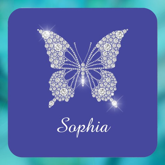 Weiße Diamant-Schmetterling, Schriftname, Tiefblau Getränkeuntersetzer