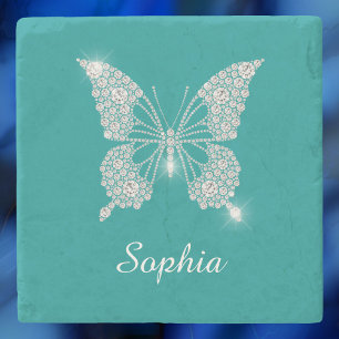 Weiße Diamant-Schmetterling, Schriftname, Tiefes T Steinuntersetzer