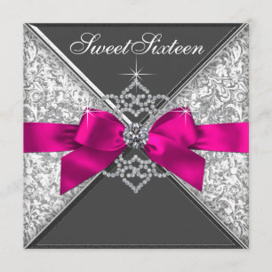 Weiße Diamanten Hot Pink Sweet 16 Geburtstagsfeier Einladung