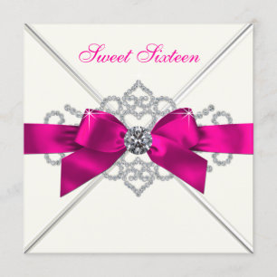 Weiße Diamanten Hot Pink Sweet 16 Party Einladung
