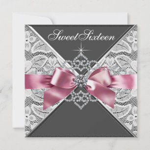 Weiße Diamanten Rosa Schwarze Sweet 16 Geburtstags Einladung