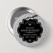 Weiße Diamanten Silber und Schwarz 25 Jahre Button (Vorne & Hinten)