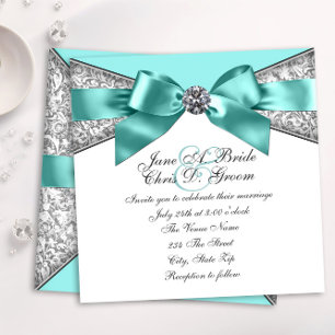 Weiße Diamanten Türkis Blaue Hochzeit Einladung