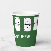 Weiße Dominosteine mit schwarzen Punkten auf Grün Pappbecher (Rückseite)