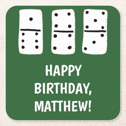 Weiße Dominosteine mit schwarzen Punkten auf Grün Rechteckiger Pappuntersetzer (Vorderseite)