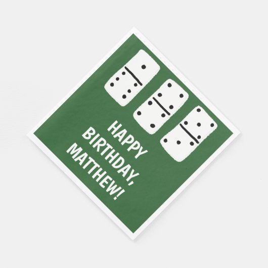 Weiße Dominosteine mit schwarzen Punkten auf Grün Serviette (Ecke)
