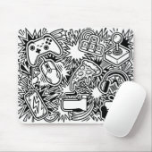 Weiße Doodle-Gaming-Icons Mousepad (Mit Mouse)