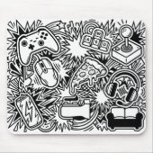 Weiße Doodle-Gaming-Icons Mousepad (Vorne)