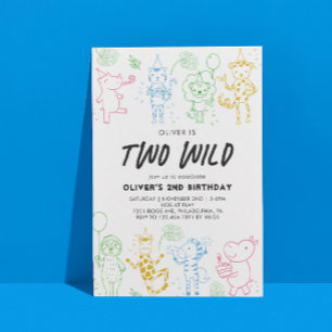 Weiße Doodle-Party 2. Geburtstag Einladung