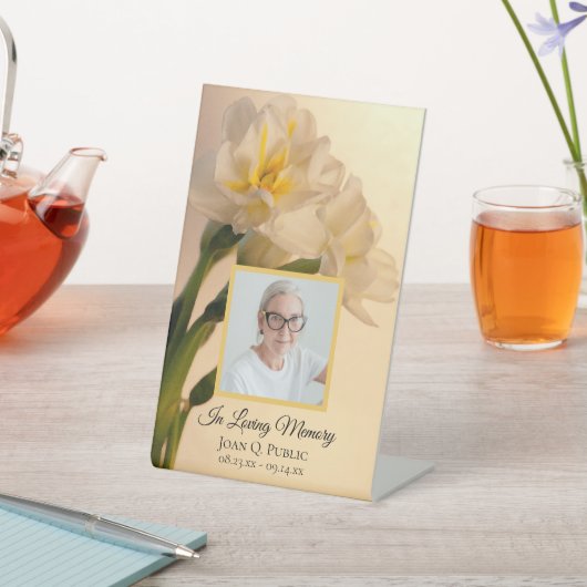 Weiße Doppel-Daffodien Beerdigungsdenkmal Sockelschild (In SItu)