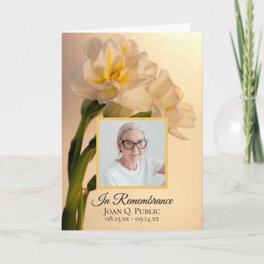 Weiße Doppel-Daffodien Begräbnisdienst geklappt Programm (Vorderseite)