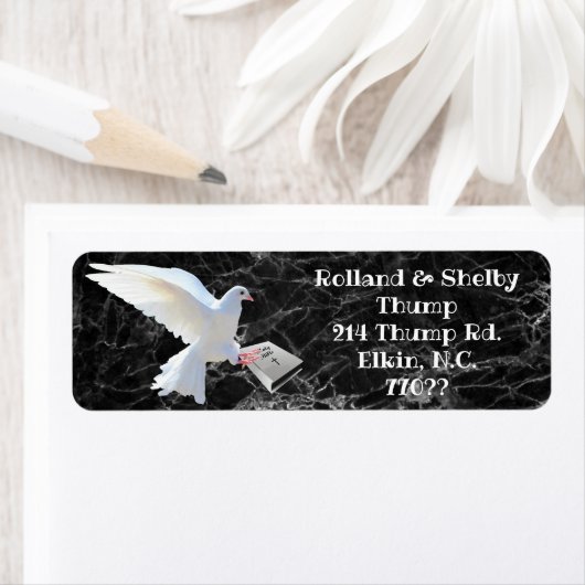 WEISSE DOVE-HALTUNG BIBLE ETIKETT (Insitu)