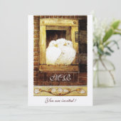 WEISSE DOVEN AM FENSTER-Monogramm-Champagner Einladung (Stehend Vorderseite)