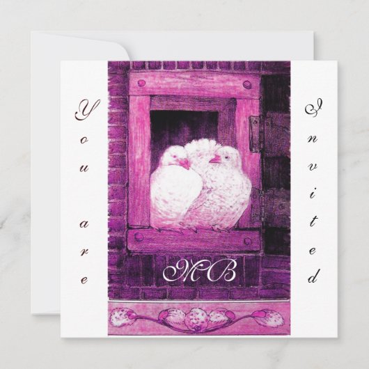 WEISSE DOVEN AM FENSTER ,Monogramm Einladung (Vorderseite)