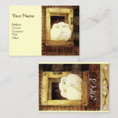 WEISSE DOVEN AM FENSTER, Monogramm Gelbbraun Visitenkarte (Vorne/Hinten)