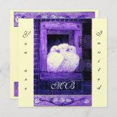 WEISSE DOVEN AM FENSTER,monogramm Gold aus Metall Einladung (Vorne/Hinten)