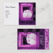 WEISSE DOVEN AM FENSTER,Monogramm lila rosa Visitenkarte (Vorne/Hinten)