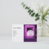 WEISSE DOVEN AM FENSTER,Monogramm lila rosa Visitenkarte (Stehend Vorderseite)