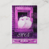 WEISSE DOVEN AM FENSTER,Monogramm lila rosa Visitenkarte (Rückseite)