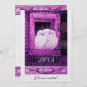 WEISSE DOVEN AM FENSTER, monogramm, metallisches E Einladung (Vorne/Hinten)