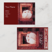 WEISSE DOVEN AM FENSTER, monogramm rot braun Visitenkarte (Vorne/Hinten)