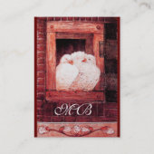 WEISSE DOVEN AM FENSTER, monogramm rot braun Visitenkarte (Rückseite)