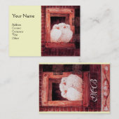 WEISSE DOVEN AM FENSTER, monogramm rote Creme Visitenkarte (Vorne/Hinten)