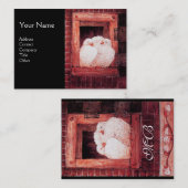 WEISSE DOVEN AM FENSTER, monogramm rotes braunes S Visitenkarte (Vorne/Hinten)