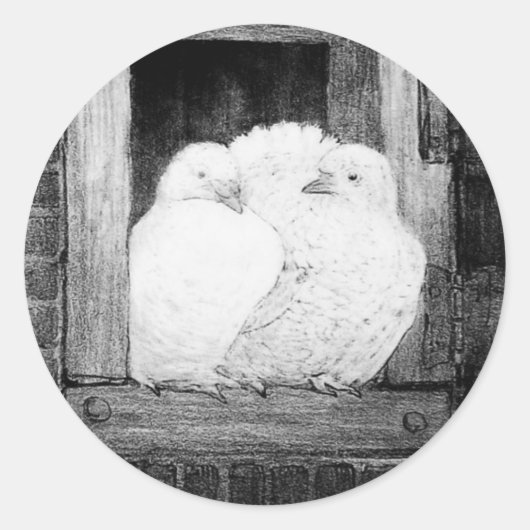 WEISSE DOVEN AM FENSTER Schwarzweiß Runder Aufkleber (Vorderseite)
