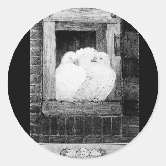 WEISSE DOVEN AM FENSTER Schwarzweiß Runder Aufkleber (Vorderseite)