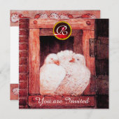 WEISSE DOVEN AM ROTEN FENSTER GEM WEDDING MONOGRAM EINLADUNG (Vorne/Hinten)