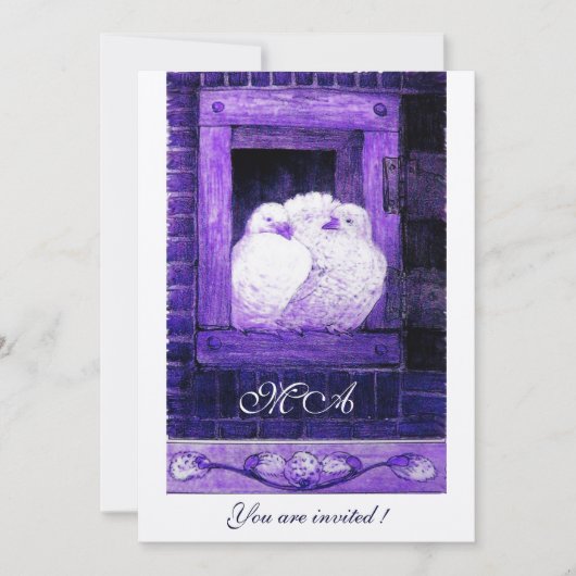 WEISSE DOVEN AUF DEM FENSTER, Champagner Einladung (Vorderseite)