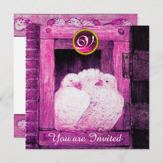 WEISSE DOVEN IM FENSTER PINK,WEDING GEM MONOGRAM EINLADUNG (Vorne/Hinten)