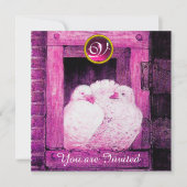 WEISSE DOVEN IM FENSTER PINK,WEDING GEM MONOGRAM EINLADUNG (Vorderseite)