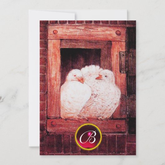 WEISSE DOVEN IM ROTEN FENSTER-WEDDGEM-MONOGRAM EINLADUNG (Vorderseite)