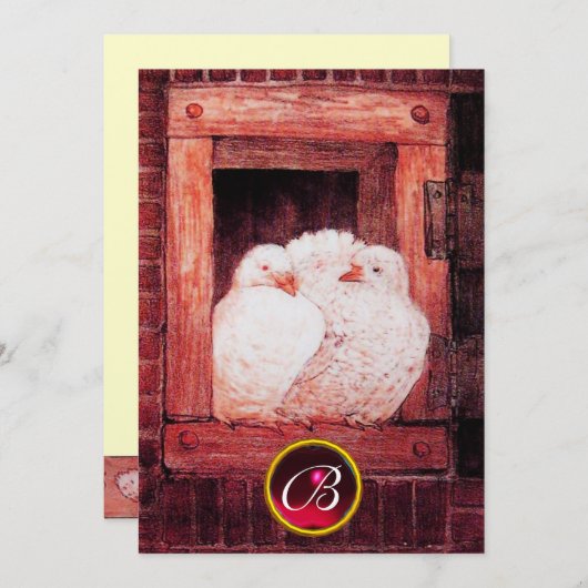 WEISSE DOVEN IM ROTEN FENSTER-WEDDGEM-MONOGRAM EINLADUNG (Vorne/Hinten)