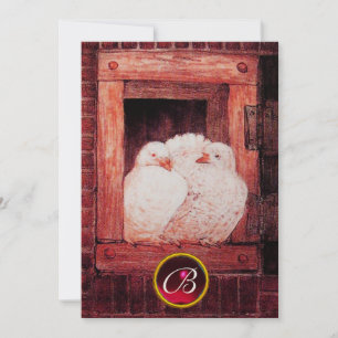 WEISSE DOVEN IM ROTEN FENSTER-WEDDGEM-MONOGRAM EINLADUNG