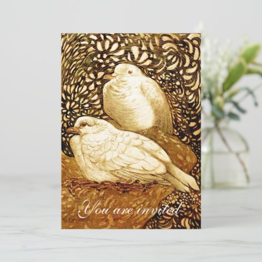 WEISSE DOVEN IN BROWN SEPIA EINLADUNG (Stehend Vorderseite)