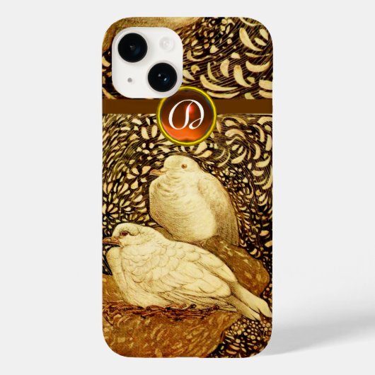 WEISSE DOVEN IN BROWN SEPIA, GEM STONE MONOGRAM Case-Mate iPhone HÜLLE (Rückseite)