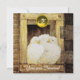 WEISSE DOVEN IN FENSTER GELBE WEDDING PARTY EINLADUNG