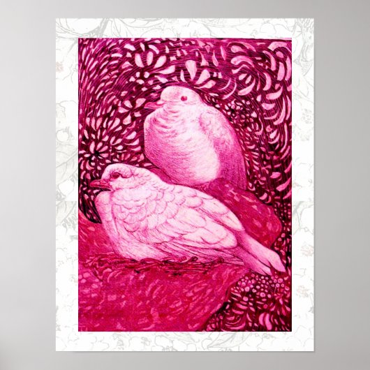 WEISSE DOVEN IN PINK FUCHSIA POSTER (Vorne)