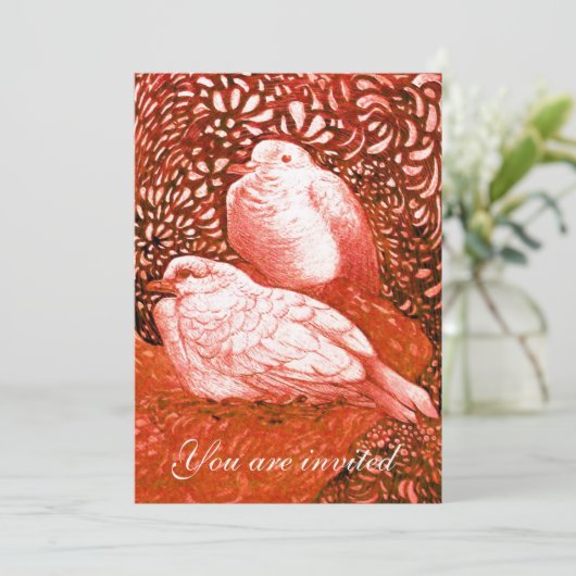 WEISSE DOVEN IN ROT EINLADUNG (Stehend Vorderseite)