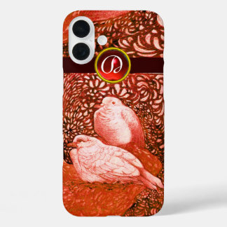 WEISSE DOVEN IN ROTEM MONOGRAM iPhone 16 PLUS HÜLLE