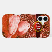 WEISSE DOVEN IN ROTEM MONOGRAM iPhone HÜLLE (Rückseite (Horizontal))