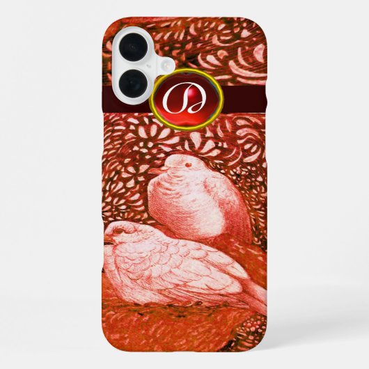WEISSE DOVEN IN ROTEM MONOGRAM iPhone HÜLLE (Rückseite)